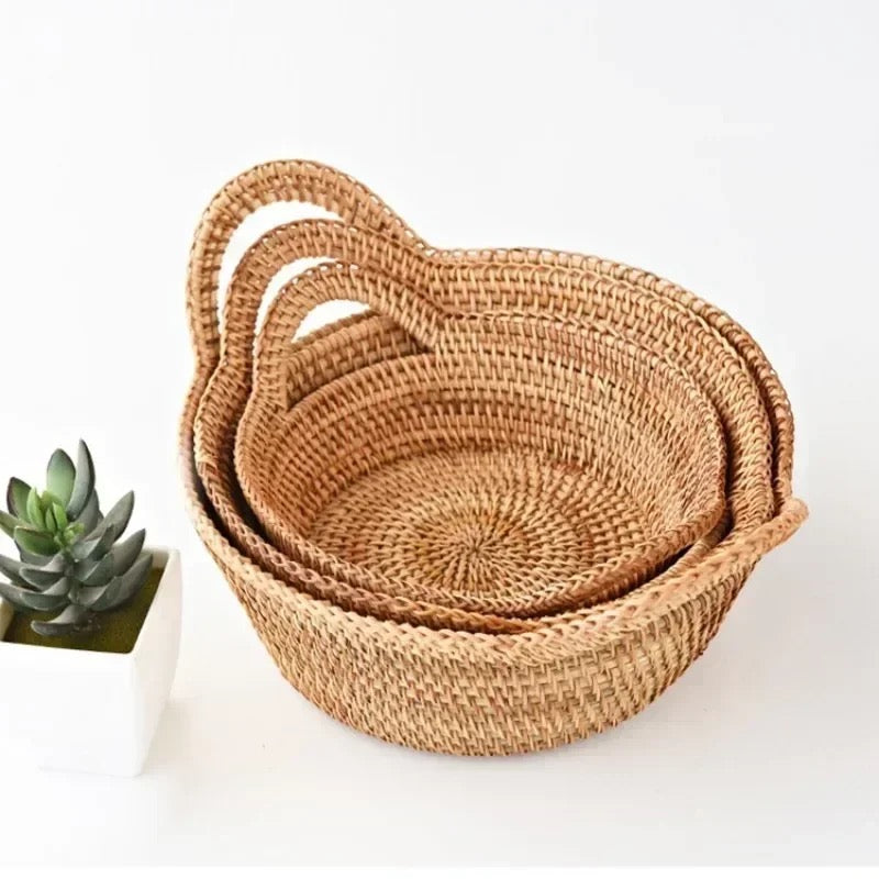 Conjunto de Cesta Criativa em Rattan - 3 pçs