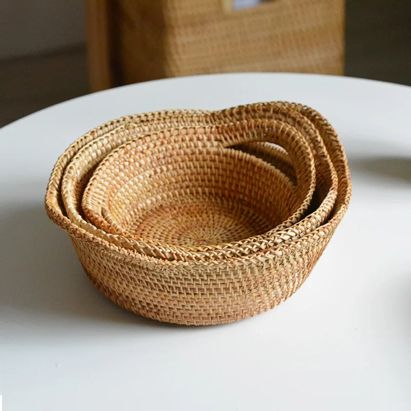 Conjunto de Cesta Criativa em Rattan - 3 pçs