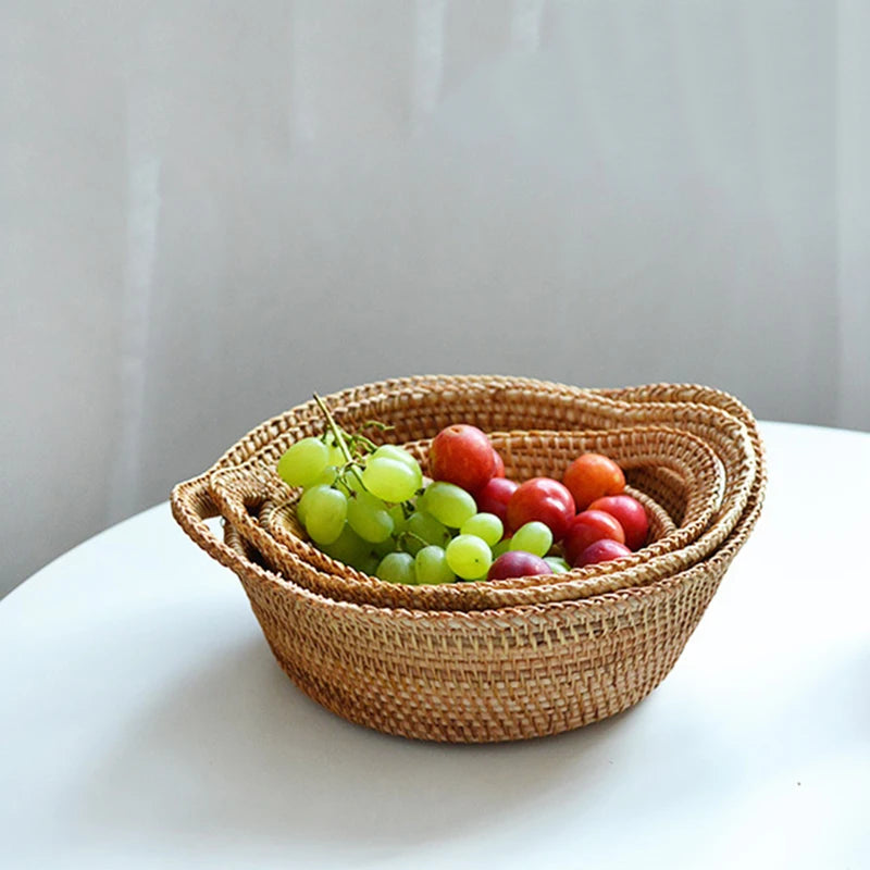 Conjunto de Cesta Criativa em Rattan - 3 pçs