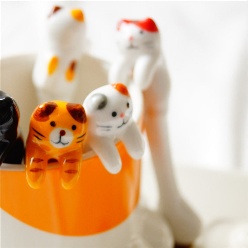 Conjunto de Colheres em Cerâmica Cats - 5 pçs