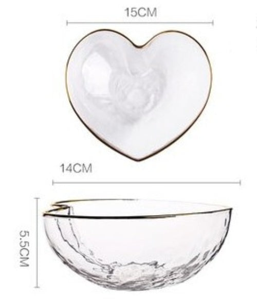 Tigela Bowl de Vidro Heart Coração - Individual ou Jogo 3pçs